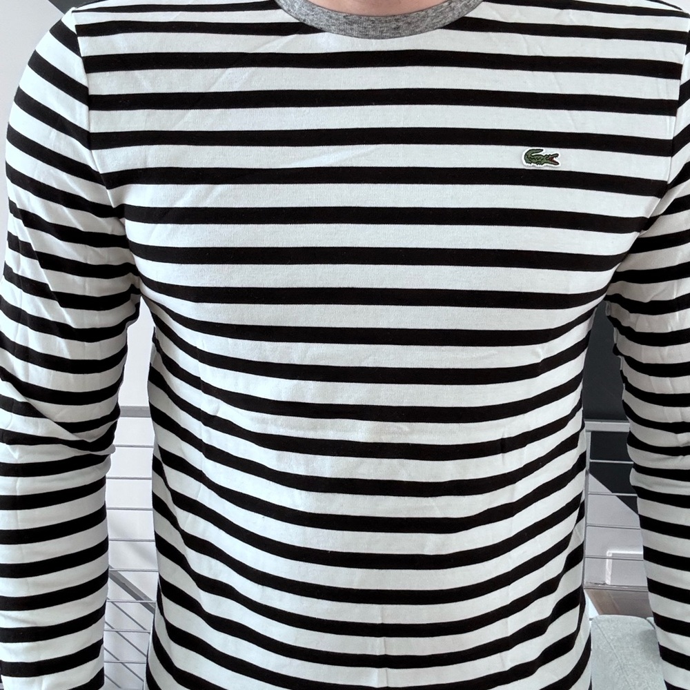Lacoste Men's Striped Long Sleeve Tee - Black and White